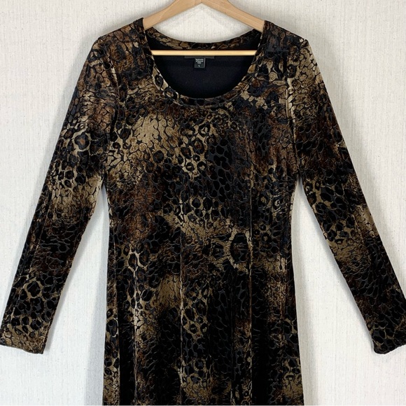 Karen Kane~Long Sleeve Animal Print Burn Out‎ Velour Knee Length Dress~Sz L - Picture 3 of 14